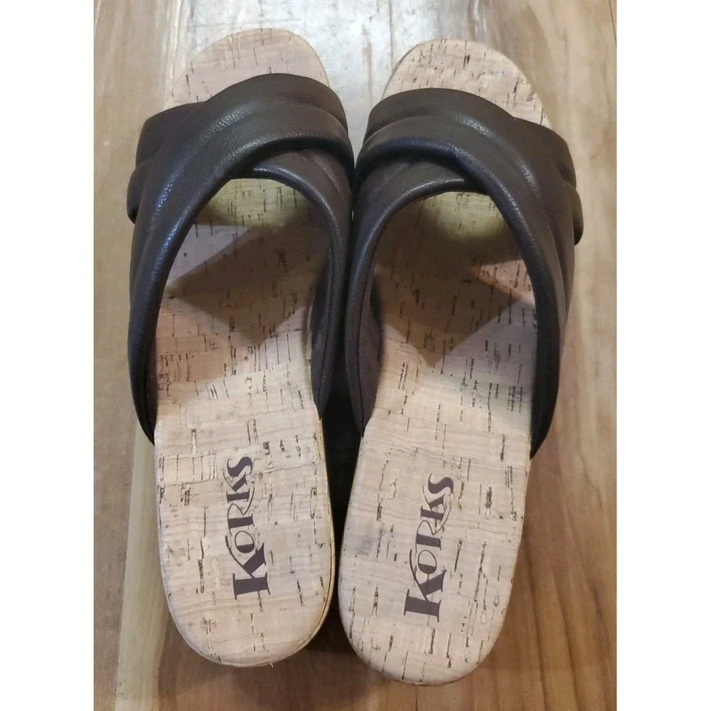 Korks Faithe Platform Wedge Womens Sandal Size 11 Dark Brown Strap Cork Heels